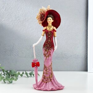 Сувенир полистоун "Леди в розовом платье, в шляпе, с зонтом" 11,5х9,5х28,5 см