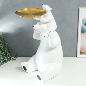 Сувенир полистоун подставка "Белый медвежонок на шее у папы" d=26 см 70х37х33 см