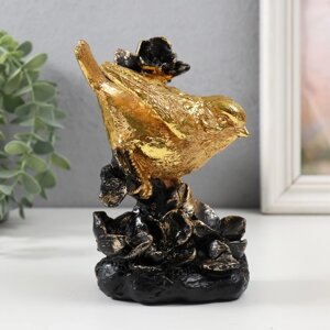Сувенир полистоун "Золотая птичка в цветах" 10х6х15 см