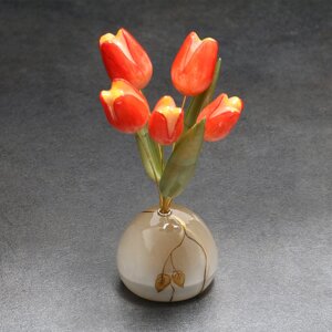 Сувенир "Тюльпаны в вазе"5 цв.) круглая, селенит, малая (красные)