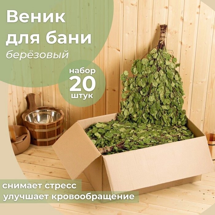 Веник для бани берёзовый Богатырский (набор 20 шт) от компании Интернет-магазин Сима-ленд - фото 1