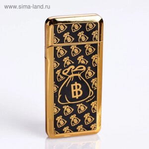 Зажигалка электронная "Биткоин", спираль, USB, 3.5 х 7 см, черно-золотая