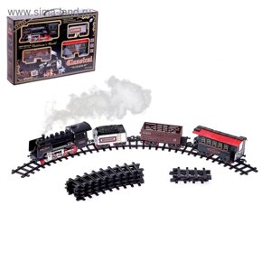Железная дорога «Классический паровоз», 20 деталей, световые и звуковые эффекты, с дымом, работает от батареек, длина