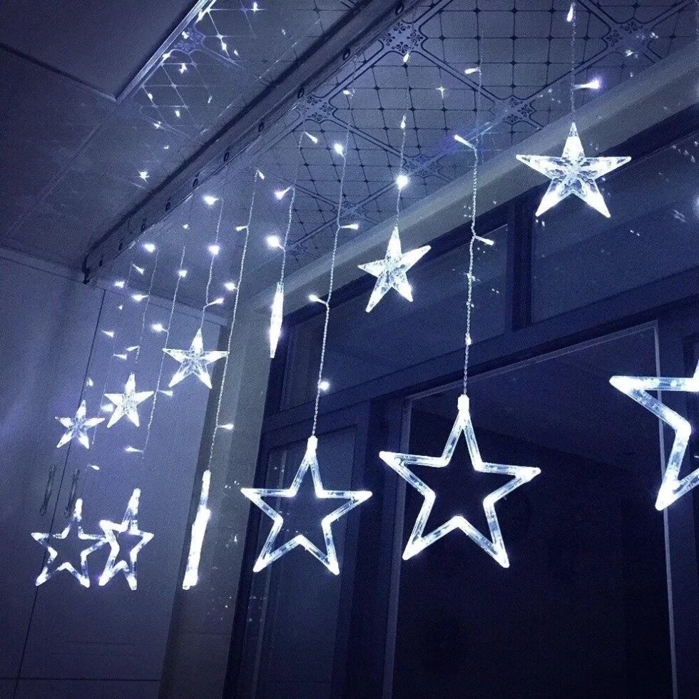 Гирлянда на окно Звёзды LED (4 цвета на выбор) Холодный белый от компании Покупка-Маркет - фото 1
