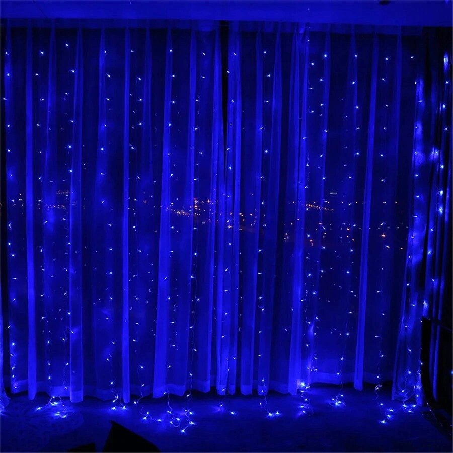 Гирлянда Штора на окно 1,51.5 м. - ОПТОМ - LED (Синий cвет) Светодиодная - Новогодняя ##от компании## Покупка-Маркет - ##фото## 1