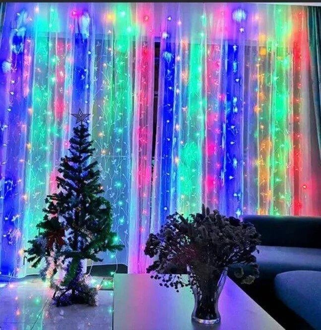 Гирлянда Штора на окно 3 х 2 м. LED (4 цвета на выбор) Разноцветный от компании Покупка-Маркет - фото 1