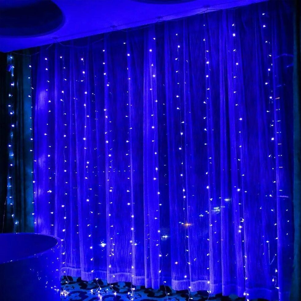 Гирлянда Штора на окно 3 х 2 м. LED (4 цвета на выбор) Синий от компании Покупка-Маркет - фото 1