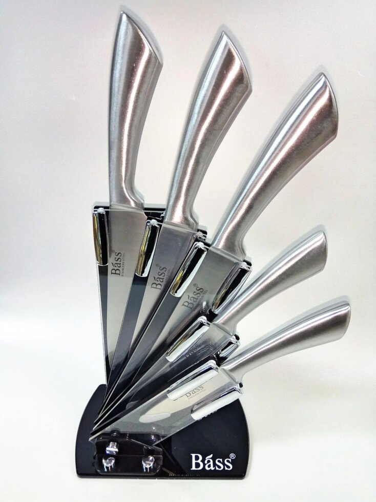 Набор кухонных ножей Bass 1,  5 ножей на подставке от компании Покупка-Маркет - фото 1