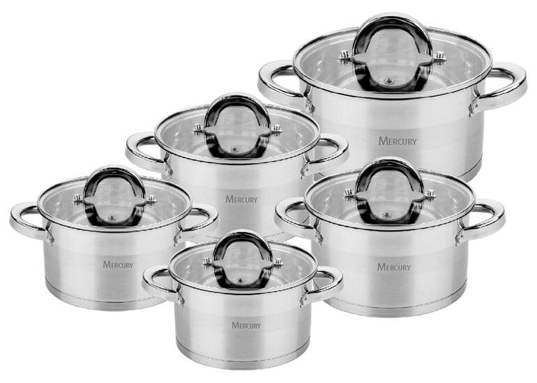 Набор посуды Mercury, MC-6011 (1.9 л /2.6 л / 2.6 л / 3.6 л / 6.0 л), 10 предметов от компании Покупка-Маркет - фото 1