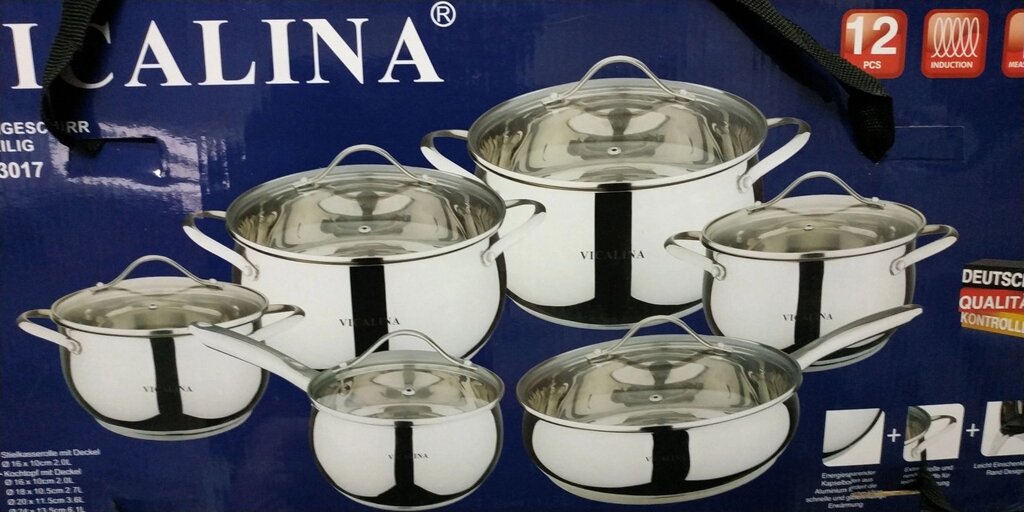 Набор посуды нержавеющая сталь VICALINA VL-3017, 12 предметов - Индукция. от компании Покупка-Маркет - фото 1
