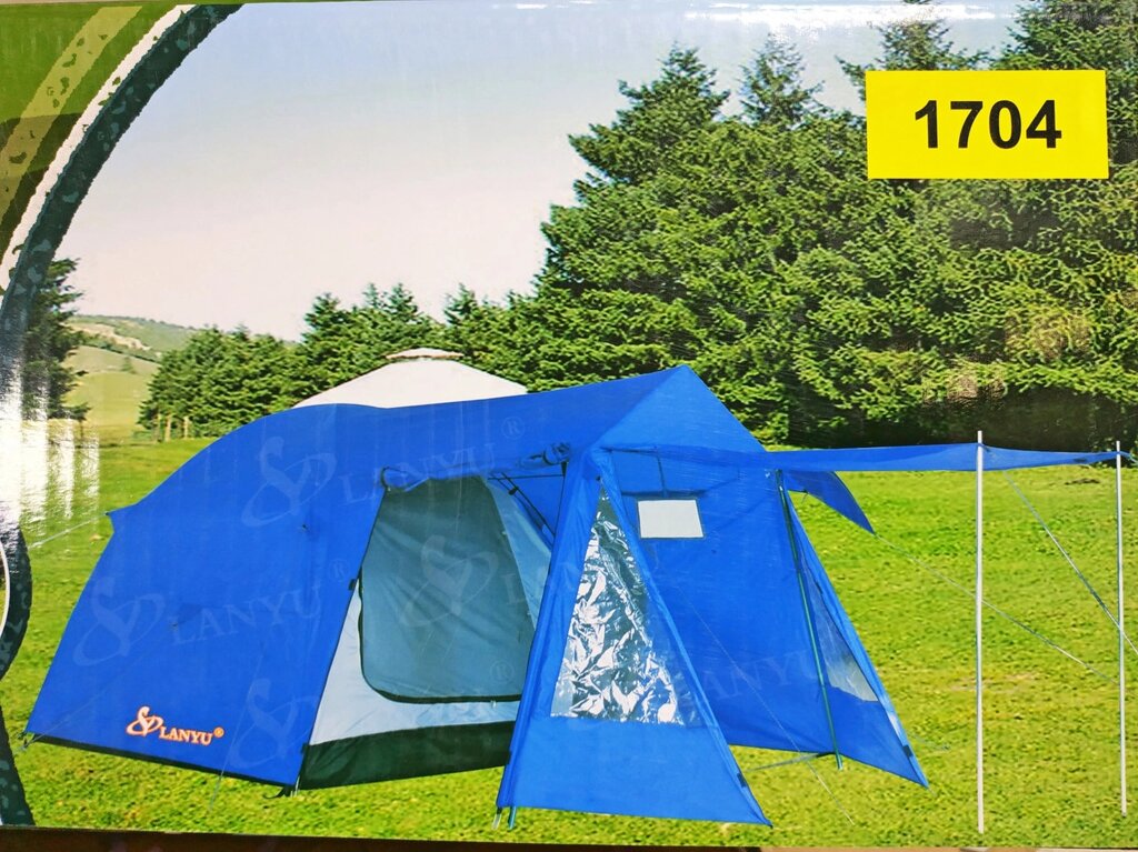 Палатка четырехместная Кемпинговая LANYU LY-1704 с тамбуром и навесом от компании Покупка-Маркет - фото 1