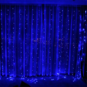 Гирлянда Занавес - Дождь 3 х 3 м. - ОПТОМ - LED (Синий cвет) Светодиодная - Новогодняя