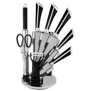 Набор кухонных ножей 9 предметов на подставке (цвет Черный)