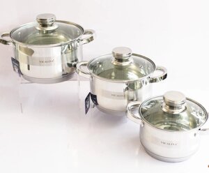 Набор кухонной посуды VICALINA VL-275 (1.9л./ 2.7 л./ 3.6 л.) 6 предметов - из Нержавеющей стали