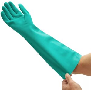 Перчатки нитриловые Ansell Solvex 37-185 Защитные рабочие химически стойкие / Удлиненные 45 см / Хозяйственные резиновые
