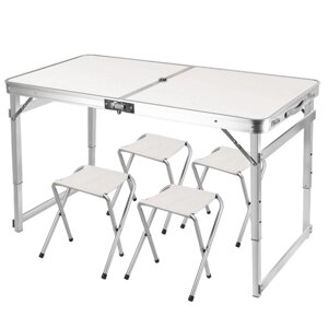 Раскладной стол УСИЛЕННЫЙ 120 х 60 см. - 4 стула, Туристический (цвет Белый), Мебель для кемпинга