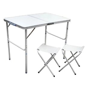 Раскладной стол 90 х 60 см. - со стульями 2 шт., Туристический (цвет Белый), Мебель для кемпинга
