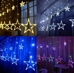 Новогодняя гирлянда Звёзды LED (4 цвета на выбор)