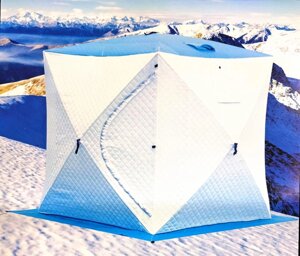 Зимняя палатка УТЕПЛЕННАЯ КУБ-4 (220 х 220 х 230 см.) Цвет: Белый-Синий, 3-х слойная
