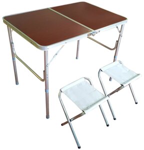 Раскладной стол 90 х 60 см. - со стульями 2 шт., Туристический (цвет Коричневый) Мебель для кемпинга