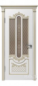 Межкомнатная дверь Александрия ДО, белая эмаль/патина золото, стекло бронза