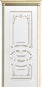 Межкомнатная дверь АРИЯ B3 эмаль фрезерованная патина глухие белые белые белое золото
