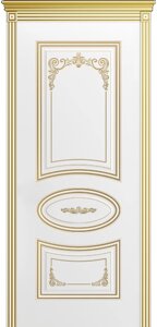 Межкомнатная дверь АРИЯ B3 эмаль фрезерованная патина глухие белые белые золото