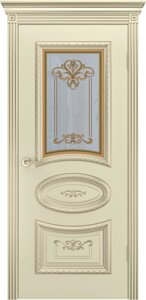 Межкомнатная дверь АРИЯ R B3 эмаль фризерованная слоновая кость патина белое золото стекло Узор 3