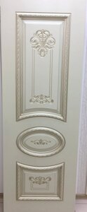 Межкомнатная дверь АРИЯ R B3 эмаль фрезерованная патина глухие белые белые белое золото