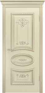 Межкомнатная дверь АРИЯ R B3 эмаль фрезерованная патина глухие слоновая кость золото