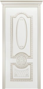 Межкомнатная дверь ГАРМОНИЯ В3 эмаль фрезерованная белая патина белое золото