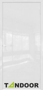 Межкомнатная дверь ГЛУХАЯ 500 пвх Белый глянец алюмин кромка мат хром ТАНДОР