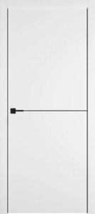 Межкомнатная дверь ГЛУХАЯ УРБАН 1 гладкая Emalex БЕЛЫЙ черный молдинг черная кромка
