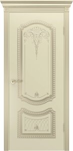 Межкомнатная дверь СОЛО Нью В3 эмаль фрезерованная патина глухие слоновая кость белое золото