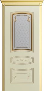 Межкомнатная дверь СОНАТА ГРЕЙС В2 эмаль фрезерованная патина остекленные слоновая кость золото