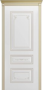 Межкомнатная дверь ТРИО ГРЕЙС В2 эмаль фрезерованная патина глухие белый белое золото