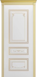 Межкомнатная дверь ТРИО ГРЕЙС В2 эмаль фрезерованная патина глухие белый золото