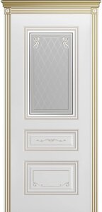 Межкомнатная дверь ТРИО ГРЕЙС В2 эмаль фрезерованная патина остекленные белый белое золото
