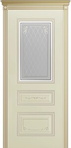 Межкомнатная дверь ТРИО ГРЕЙС В2 эмаль фрезерованная патина остекленные слоновая кость белое золото