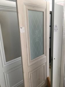 Межкомнатная дверь ОСТЕКЛЕННОЕ ЕВА экошпон Дуб Филадельфия крем текстура классика ТАНДОР в Крыму от компании Двери в Евпатории
