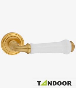 Ручка дверная RENZ на круглом основании СИРАКУЗЫ DН 617-16 SG/WH мат. золото/керамика белая TD185830