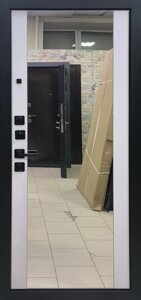 Дверь входная 9см ГРОСС ЗЕРКАЛО панель МДФ 10мм черный кварц / Силк сноу гладкое ЕО в Крыму от компании Двери в Евпатории