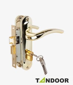 Ручка дверная TRODOS на планке в комплекте с замком 50/106-ЦМ70 (ключ-ключ) PB золото / бронза / хром