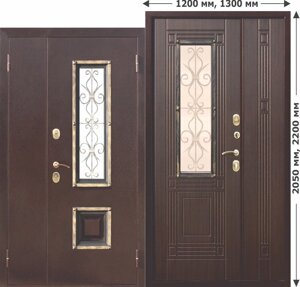 Входная дверь уличная 10см КОВКА- ВЕНЕЦИЯ со стеклопакетом (базальтовая плита) 1200*2050 1ДВ