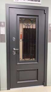 Входная дверь уличная с терморазрывом 10см ИМПЕРИАЛ ТЕРМО ИМПРЕСС СВ SV муар серый 7021 стеклопакет + цинкогрунт