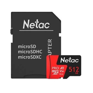 Netac карта памяти microsd 512gb P500 extreme pro SDXC class 10 UHS-I 100MB/s + SD adapters (NT02P500PRO-512G-R)