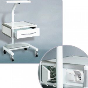 AR-H24 Тележка с выдвижным ящиком, поворотной полкой, на «круглой ноге», двойной розеткой от компании АВАНТИ Медицинская мебель и оборудование - фото 1