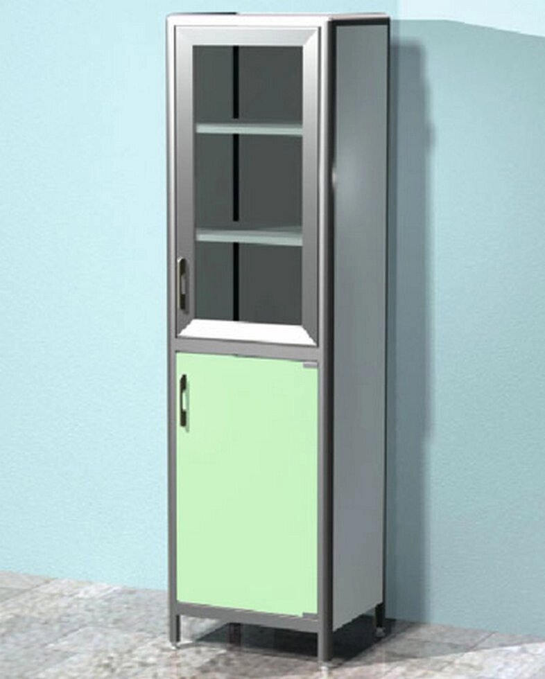 AR-P81 Шкаф с застекленной дверью 450х400х1700, распашной глухой дверью, тремя полками Пластик ( Металлокаркас ) от компании АВАНТИ Медицинская мебель и оборудование - фото 1