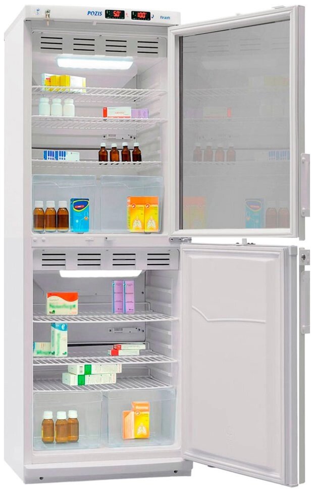 Холодильник фармацевтический двухкамерный ХФД-280 (ТС) "ПОЗИС" (140/140 л) с тонированной стеклянной и металл. дверью от компании АВАНТИ Медицинская мебель и оборудование - фото 1