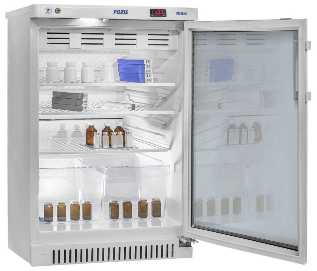 Холодильник фармацевтический ХФ-140-3 (ТС) ПОЗиС с тонированной стеклянной дверью и блоком управления БУ-М01 (140 л) от компании АВАНТИ Медицинская мебель и оборудование - фото 1